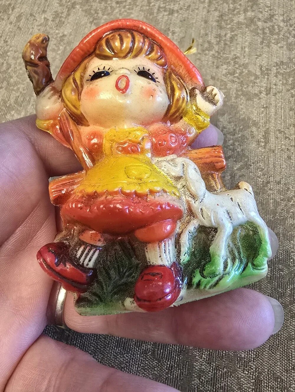 2 Vintage Christmas Ornament Blow Mold Plastic Little Girls 4